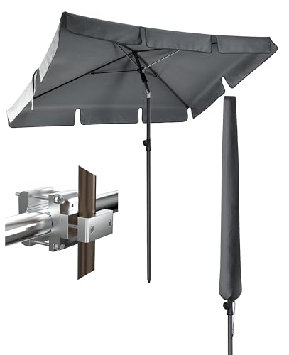 4smile Sonnenschirm Balkon 3-in-1 SET, Anthrazit – Balkonschirm rechteckig mit UV50+-Schutz, 200 x 125 cm, inkl. Sonnenschirmhalter Balkongeländer und Schirmhülle – passend für Balkon und Terrasse