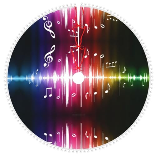 Weihnachtsbaumdecke mit Musik bedruckt, mit kleinen Pompons, Baumsockel, Abdeckung für Weihnachtsbaum, Weihnachtsdekoration, 76,2 cm