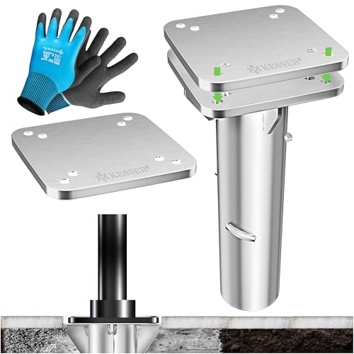 KESSER® Metall Universal-Bodenplatte | Sonnenschirmständer für Sonnenschirm & Ampelschirm | Bodenhülse für Kurbelschirm | Sonnenschirm-Schirm-Stän der | Bodenanker inklusive Handschuhe | Silber