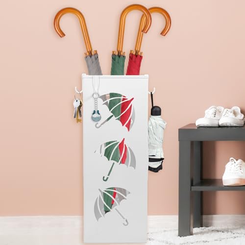 harupink Regenschirmständer aus Metall,42 x 16 × 16 cm,Modernes Cutout-Design Schirmständer Regenschirm,4 Haken,Quadratischer Regenschirmhalter Rostfreier,für Eingangsbereich (Weiß B)