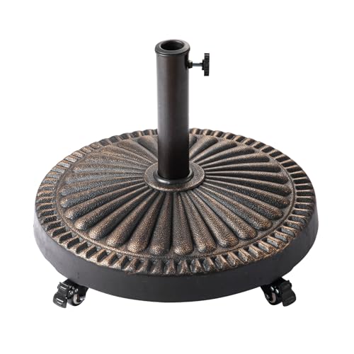 C-Hopetree 23 kg Rund Harz Sonnenschirmständer mit Rollen, Schirmständer Sonnenschirmfuß für Sonnenschirm Terrassenschirm Schirmstöcke bis 38/48 mm, Bronze
