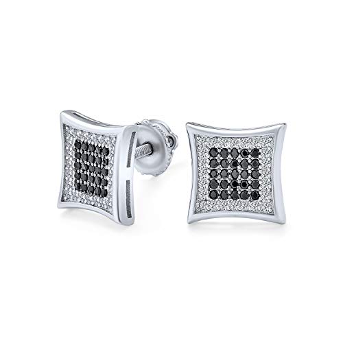 Contemporary Contrast  - Herren 12Mm Quadrat Schwarz & Weiß CZ Micro Pave Kite Ohrstecker In .925 Sterlingsilber