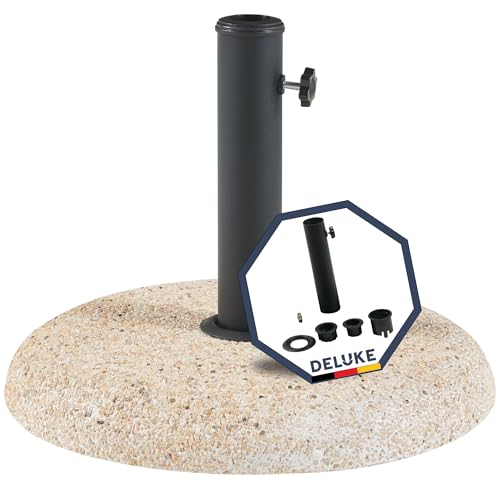DELUKE® Sonnenschirmständer rund Beton HEGO - Ø45x6 cm | Schirmständer Schirmhalter Sonnenschirm Ständer Fuß Sonnenschirmhalter, Beige