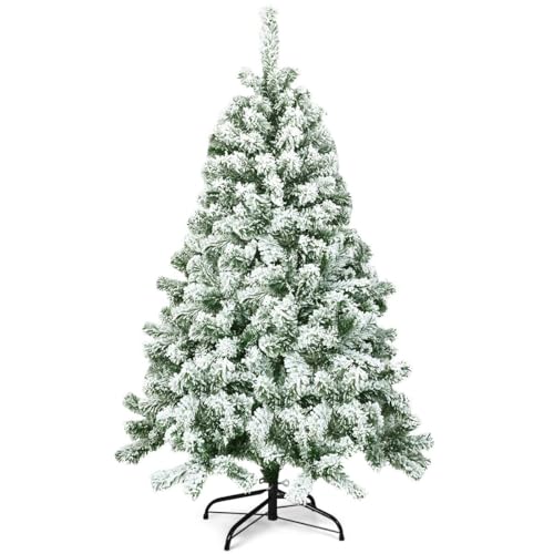 COSTWAY 135/180/225cm Künstlicher Weihnachtsbaum mit Schnee, Tannenbaum mit Metallständer, Christbaum 400/928/1346 Spitzen PVC, Kunstbaum Weihnachten Klappsystem für Zuhause Büro Geschäfte (135cm)