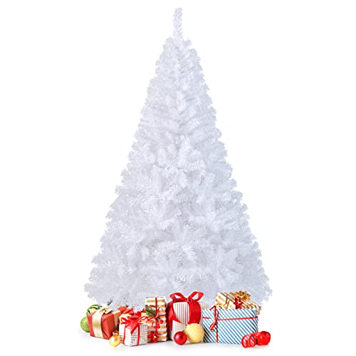 GOPLUS Künstlicher Weihnachtsbaum 150/180/210/240cm, Tannenbaum künstlich mit Metallständer & PVC Nadeln, Tanne Christbaum Kunstbaum für Weihnachten Feiertage (Schneeweiß, 180 cm)