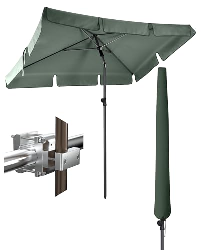 4smile Sonnenschirm Balkon 3-in-1 SET, Grün – Balkonschirm rechteckig mit UV50+-Schutz, 200 x 125 cm, inkl. Sonnenschirmhalter Balkongeländer + Schirmhülle – passend für Balkon & Terrasse