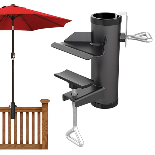 Sonnenschirmhalter Balkongeländer, Sonnenschirm Halterung Balkon Metall Balkonschirmhalter Schirmhalterung Balkongeländer Sonnenschirmständer Einstellbar Balkonhalterung für Balkon Terrasse (Schwarz)