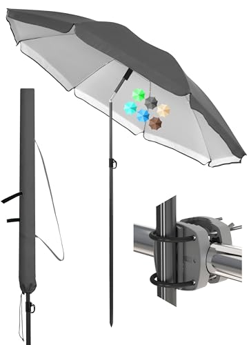 Menz Sonnenschirm Balkon Ø 180 cm, Anthrazit - Funktionelles 3-in-1-Set inkl. Balkon Schirm + Sonnenschirmhalter Balkongeländer + Sonnenschirm Schutzhülle, Sonnenschutz Balkon UV 50+