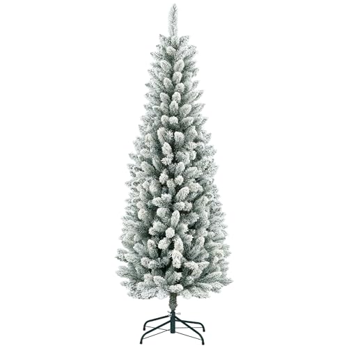 HOMCOM Künstlicher Weihnachtsbaum 180 cm Tannenbaum künstlich mit Kunstschnee, 479 Spitzen Christbaum Weihnachtsdeko inkl. Metallständer für drinnen