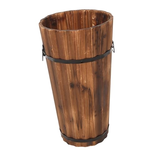 TOBBOMEY Karbonisierter Holz Schirmständer Vintage Regenschirmhalter und Gehstock Aufbewahrung Großer Dekorativer Schirmeimer für Flur und Eingang Platzsparend und Langlebig Vielseitig