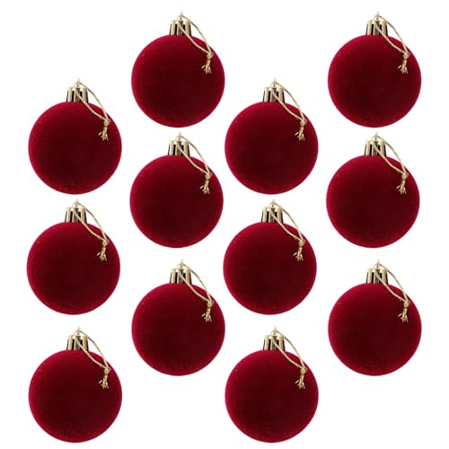 IMIKEYA 12 Rote Beflockte Bruchsichere Samt Weihnachtskugeln 8cm Selbstgemacht Hochzeits und Festtagsdekoration Hängende Ornamente für Weihnachtsbaum und Decke