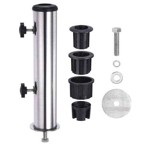 PATIKIL Schirmständer Tube Edelstahl Draußen Regenschirm Basis Pfahl Montage Stand Set Tisch Regenschirm Rohr Halterung für Draußen Hinterhof Balkon Silber