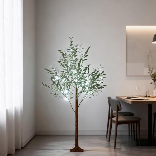 FIVMEN Künstlicher Weihnachtsbaum mit Beleuchtung 120 cm Simulierter Olivenbaum mit 180 LEDs und PVC Base Künstlich Christbaum Kunstpflanze für Weihnachten Frühling, Kaltweiß
