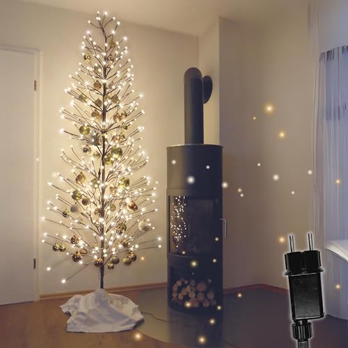 HiLight LED Weihnachtsbaum 180 cm braun - mit 296 warmweißen LEDs und Schneedeko - Christbaum/Tannenbaum für Außenbereich geeignet - Zweige und Äste biegsam - inkl. Metallständer