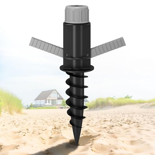 4smile Sonnenschirmständer Strand, Anthrazit - Bodenhülse für Sonnenschirm zum Eindrehen in den Boden - Stabiler Schirmständer Strand, Sonnenschirmhalter