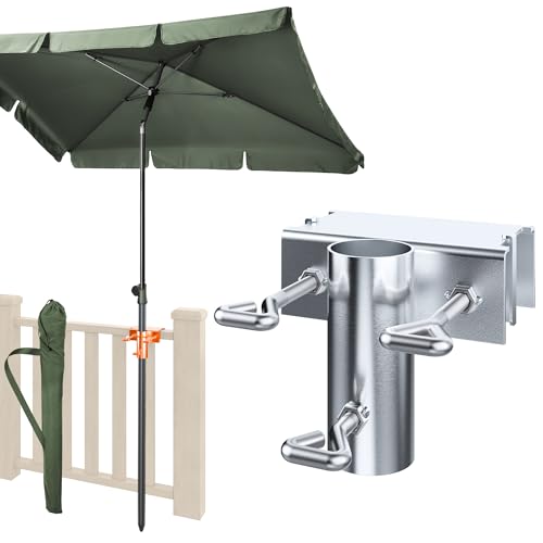4smile Sonnenschirm Mini Balkon 3-in-1 SET in Grün - UPF 50+ Sonnenschirm rechteckig 200 x 125 cm + Sonnenschirmhalter für quadratische Balkongeländer + Sonnenschirmhülle