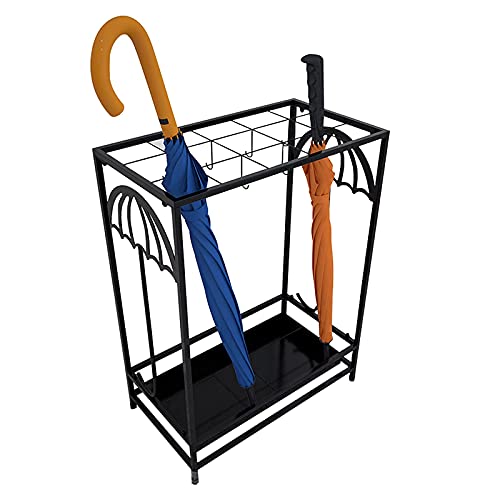 Schirmeimer-Organizer, Schirmständer – Schirmhalterständer, Schwarz-Weiß, freistehender Metall-Regal-Organizer, Lagerregal, Schirmständerhalter, für 10–21 Schirme/Weiß/15 Löcher, 8 Haken