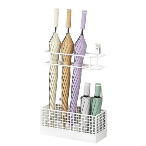 Emiif Schirmständer zur Wandmontage, wasserdichtes ABS-Material, abnehmbarer Wasserspeicher, für Zuhause oder Büro (weiß)