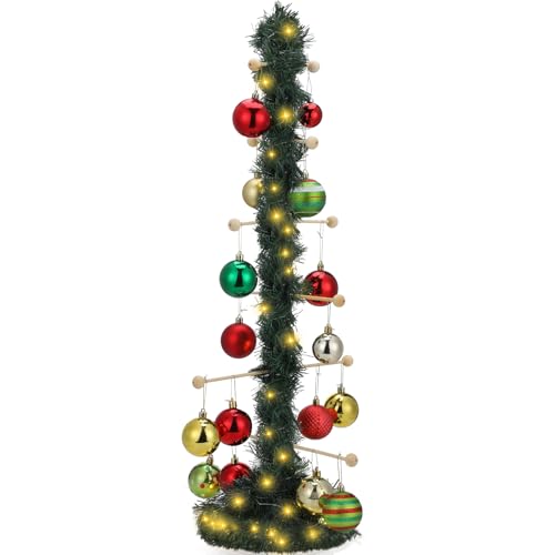 Beeveer Weihnachtsbaum-Ornament-S tänder mit heller Kieferngirlande, Holz, Weihnachtsaufhänger für Theke, Ornament, Display, Desktop, Baum, Urlaub, Party, 75 cm Beeveer Weihnachtsbaum-Ornament-S tänder mit heller Kieferngirlande, Holz, Weihnachtsaufhänger für Theke, Ornament, Display, Desktop, Baum, Urlaub, Party, 75 cm