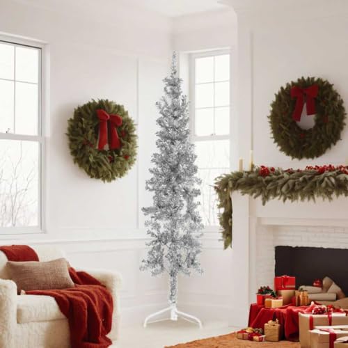 Kangqiling344596 Künstlicher Weihnachtsbaum, schmal, halbe Halterung, Silber, 180 cm