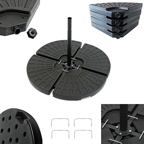 ToCi 4er-Set Sonnenschirmständer Gewichte – Befüllbare Platten aus wetterfestem Kunststoff im Puzzle-Design - je 13?kg für Kreuzfuß-Schirmständer - Gesamt bis 72?kg – stapelbar & anthrazit