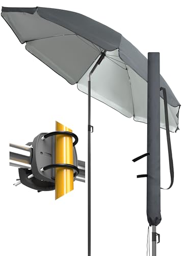4smile Sonnenschirm Balkon SunnyJoy Ø 180 cm, 3-IN-1 Set - UPF 50+ Balkon Schirm + Sonnenschirmhalter Balkongeländer + Sonnenschirm Schutzhülle - Sonnenschutz Balkon, Gartenschirm, Anthrazit
