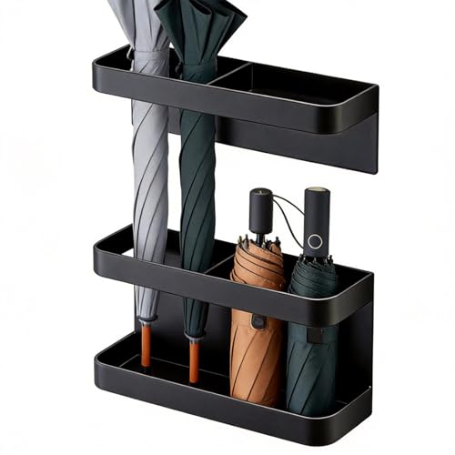 Upriver Magnetischer Regenschirmständer, Wandmontage Regenschirmständer, Magnetischer Schirmhalter für Lange/Kurze Regenschirme Zuhause und Drinnen Schirmhalter (Schwarz)