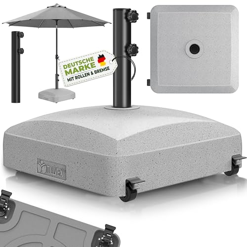 tillvex® Sonnenschirmständer PAVERA mit Rollen & Bremsen | Schirmständer befüllbar 37 Liter / 56 kg | Schirmgewicht Sonnenschirm & Marktschirm Ø 1,8-3,7m | Rollbar, wetterfest & UV-beständig