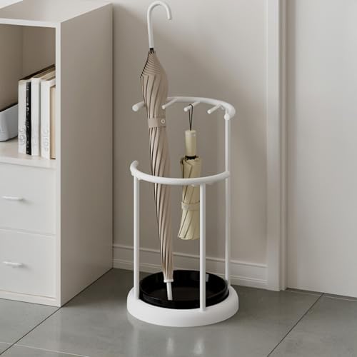 CTREVL Schirmständer Regenschirm, Regenschirmständer für den Innenbereich mit herausnehmbarem Wasserauffangbehälter und Haken für Flur Wohnzimmer Büro und Geschäft(Weiß)
