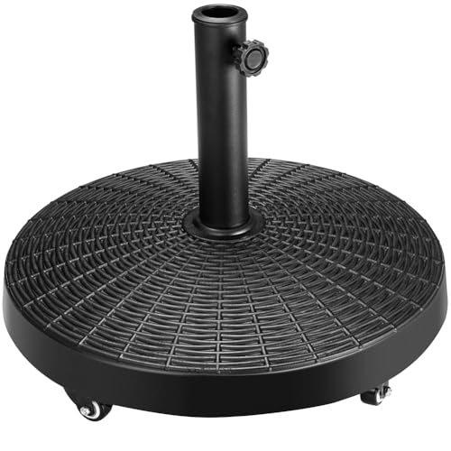 BAKAJI Sonnenschirmständer für den Garten, mit 4 Rollen und Bremsen, Kunstharz, rund, für Sonnenschirme 38/48 mm, Gewicht 25 kg, ideal für Outdoor, Strand, Bar, Restaurant, Terrasse