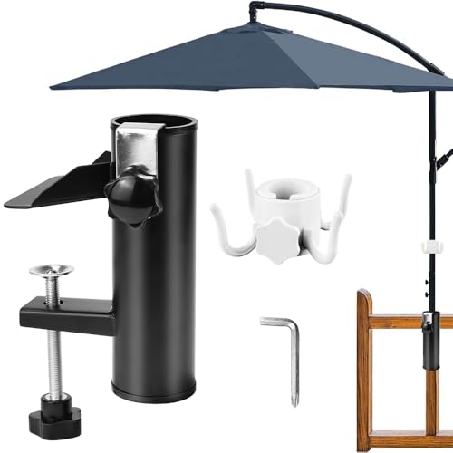 HEKOBAG Sonnenschirmhalter Balkonständer Sonnenschirm Schirmständer Balkongeländer Regenschirm Klemme Balkon Ampelschirm Balkon Halterung Balkonhalterung Schirm mit Haken für Garten Terrasse