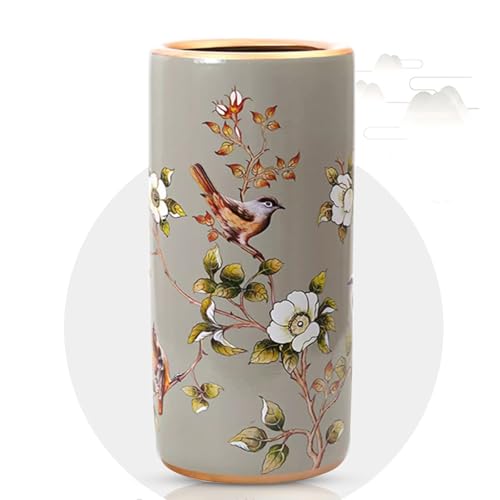 Vintage Keramik Schirmständer - Bodenstehender Stockhalter für Wohnzimmer, Büro, Eingangsbereich - Multifunktionale graue Porzellanvase, dekoratives Zuhause