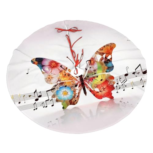 Weihnachtsbaumrock, 121,9 cm, Musik-Schmetterling, bedruckt, Weihnachtsbaumschmuck, Bauernhaus, Weihnachtsbaummatte für Weihnachten, Neujahr, Urlaub, Innen- und Außendekoration