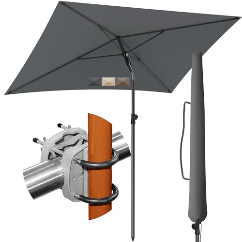 4smile Sonnenschirm Balkon SunnyShade Plus, Sonnnenschutz Balkon SET 3-in-1, Anthrazit - UV50+ Sonnenschirm rechteckig 200 x 125 cm + Sonnenschirmhalter Balkongeländer + Sonnenschirmhülle