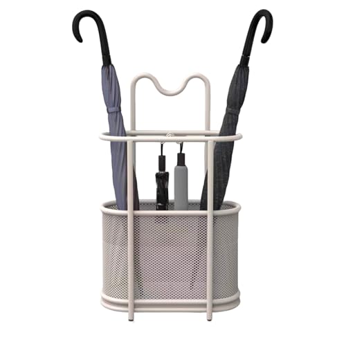 Robuster Metall-Schirmständer mit 4 Haken, stilvoller weißer Schirmhalter für Flur, Zuhause und Büro, Stabiler Gehstock und Regenschirm