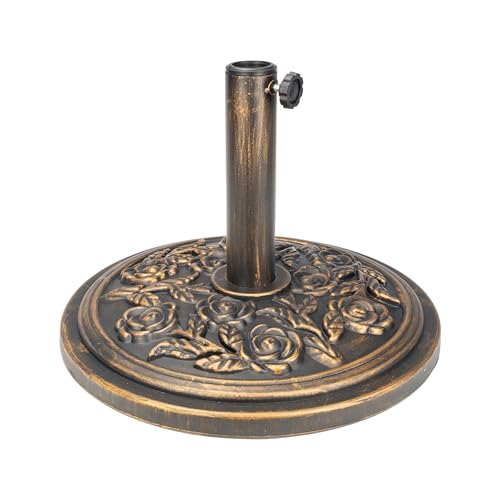 DWELLTON® Sonnenschirmständer mit Blumenmuster – robuster Metallständer für Garten, Terrasse, Sonnenschirm, Baldachin (Gusseisen, strapazierfähig) (12,0 kg, Bronze)