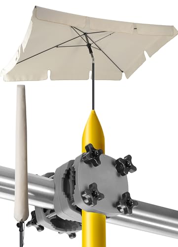 Menz Sonnenschirm Balkon - 3-IN-1 SET - UV50+ Sonnenschirm rechteckig 200x125 cm + Sonnenschirmhalter Balkongeländer + Sonnenschirmhülle - Sonnenschutz Balkon, Beige