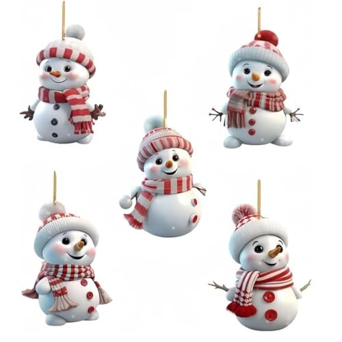 Elnwnnkc Festliches Polyacrylat Schneefiguren und Weihnachtsbaumdeck Set mit 5 Cartoon Ornamenten, Starke hängende Plattform für den Innenbereich, Polyacrylat Weihnachtsbaumdekoratione n