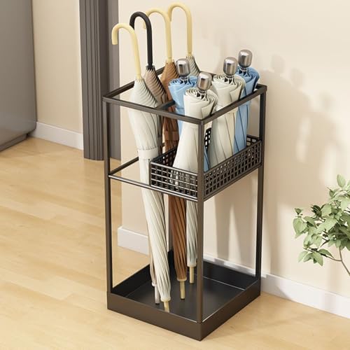 Shakub Regenschirmständer aus Metall 2 Slots,Cutout-Design Schirmständer Rechteckig,Schirmhalter für Gehstöcke & Regenschirme für Eingangsbereich Heim- und Bürodekoration,25x25x50 cm Schwarz