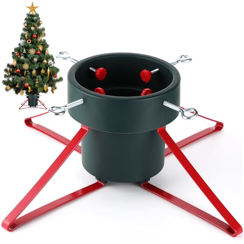 Sliner Weihnachtsbaumständer aus Metall für lebende Bäume, verstellbarer Weihnachtsbaumhalter für echte Bäume, große Weihnachtsbaumbasis zu 2,4 m für Weihnachtsbaumdekoration (grün und rot, 53,3 x