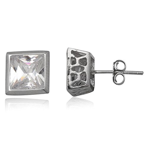 EYS JEWELRY Herren-Ohrstecker eckig 925 Sterling Silber Zirkonia 7 x 7 mm kristall-weiß Ohrringe