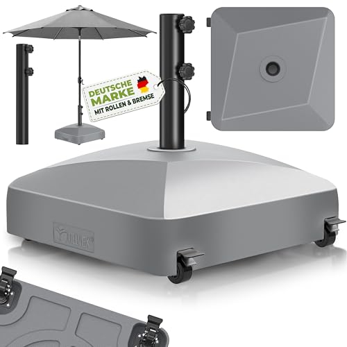 tillvex® Sonnenschirmständer GRAVIA mit Rollen & Bremsen | Schirmständer befüllbar 37 Liter / 56 kg | Schirmgewicht Sonnenschirm & Marktschirm Ø 1,8-3,7m | Wetterfest & UV-beständig