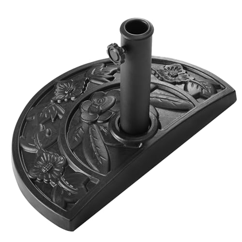 KOMFOTTEU Sonnenschirmständer halbrund aus Harz & Stahl, Schirmständer für Schirmstangen von 38/48 mm mit rutschfesten Füßen, Marktschirmständer 9 kg, Balkonschirmständer für Garten, Terrasse
