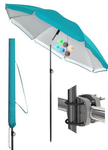 Menz Sonnenschirm Balkon Ø 180 cm, Türkis - Funktionelles 3-in-1-Set inkl. Balkon Schirm + Sonnenschirmhalter Balkongeländer + Sonnenschirm Schutzhülle, Sonnenschutz Balkon UV 50+