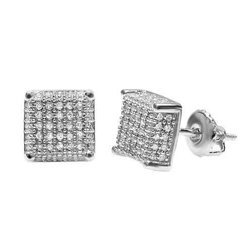 dazzlingrock platiniert weiß CZ Cube Würfel, Zirkonia quadratisch Form Herren Damen Unisex Hip Hop Iced Ohrstecker 9 mm