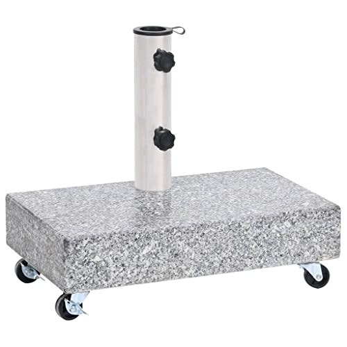 Makastle Granit Sonnenschirmständer mit Rollen und Edelstahlrohr, Schirmständer Rechteckig Sockel 25KG, für Adaptern Ø 38/48 mm, Garten Balkonschirmständer, Hellgrau 45x25x8,3 cm Granit