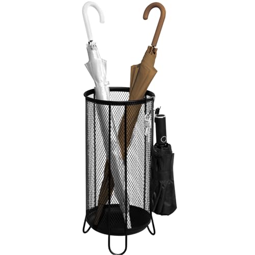 WOLTU Regenschirmständer Metall, Ø23xH49cm, aus Drahtgitter, runder Regenschirmhalter, Stockhalter, 4 Haken, für Faltschirme Taschenschirm, Anthrazit
