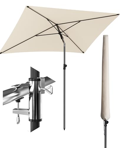 4smile Sonnenschirm Balkon + Sonnenschirmhalter Balkongeländer + Sonnenschirm Schutzhülle - SET Sonnenschutz Balkon mit UV50+ Sonnenschirm rechteckig 200x125cm SunnyShade Plus, Beige
