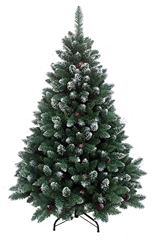 RS Trade 15013 180 cm Weihnachtsbaum künstlich mit Schnee und Zapfen (Ø ca. 114 cm) ca. 1095 Spitzen, schwer entflammbarer Tannenbaum mit Schnellaufbau Klappsystem, inkl. Christbaum Ständer