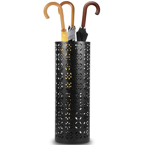 Schirmständer,Regenschir mständer aus Metall für den Eingangsbereich,15×15×4 2 cm,Freistehender Regenschirm-Organisator Rain Collection,Runder Aufbewahrungsbehäl,Stöc ke Walking Sticks Halter (Schwarz)